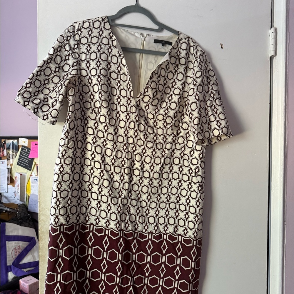 Tibi Cream and Burgundy Mini Dress